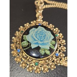 Vintage Hand Mirror With And Blue Rose Cameo On Other‎ Side